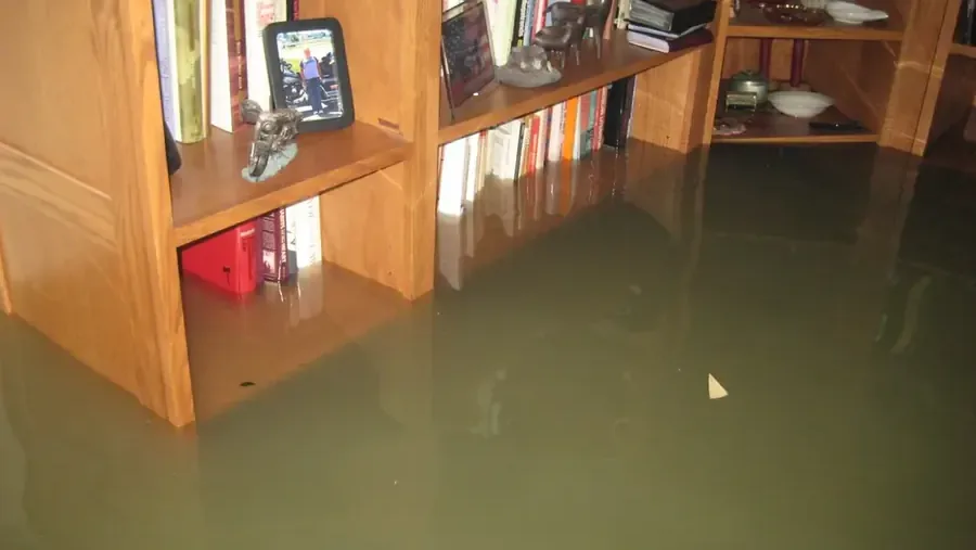Standing storm water in a flooded room